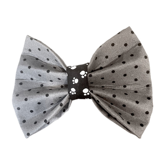 Grey Polka 🐾 Bow Tie (Size Medium) - BED & BISCUIT INN